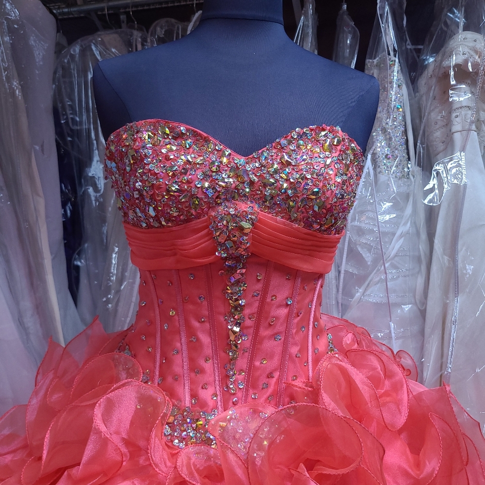 Coral Ruffle Ballgown - Picture 3 of 8